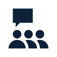 Icon of three figures with a speech bubble